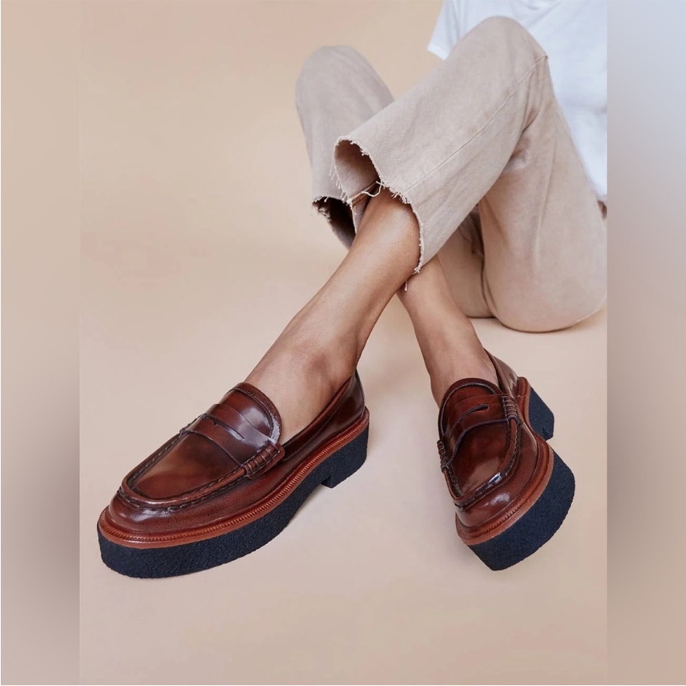 Loeffler Randall Rikki Platform Loafer Italian Spazzolato Leather Size 7.5